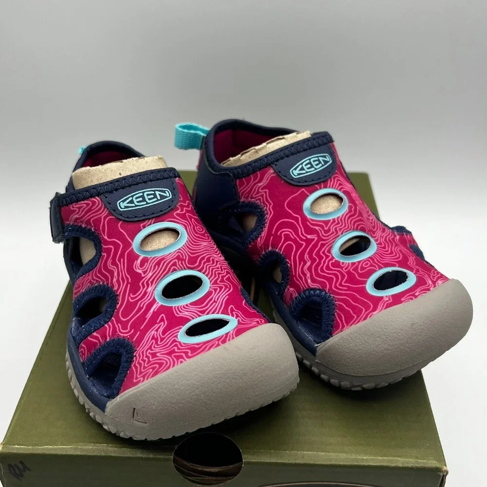 KEEN Kids Stingray Blue Depths Festival Fuchsia Waterproof Sandals Size 8‎